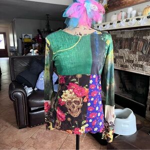 Floral Skull Patchwork Blouse